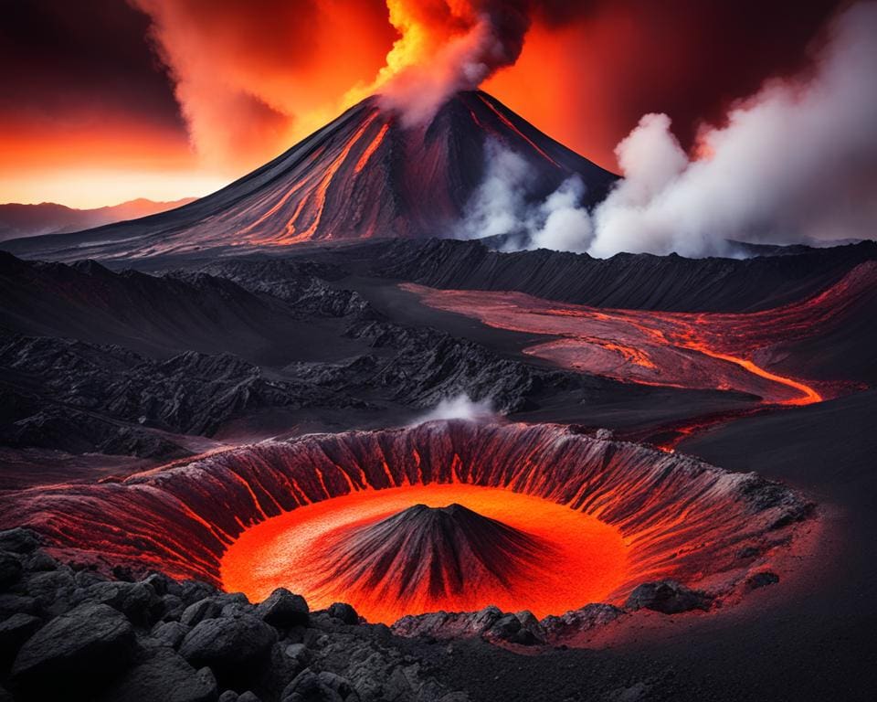 krater tijdens een vulkaanuitbarsting
