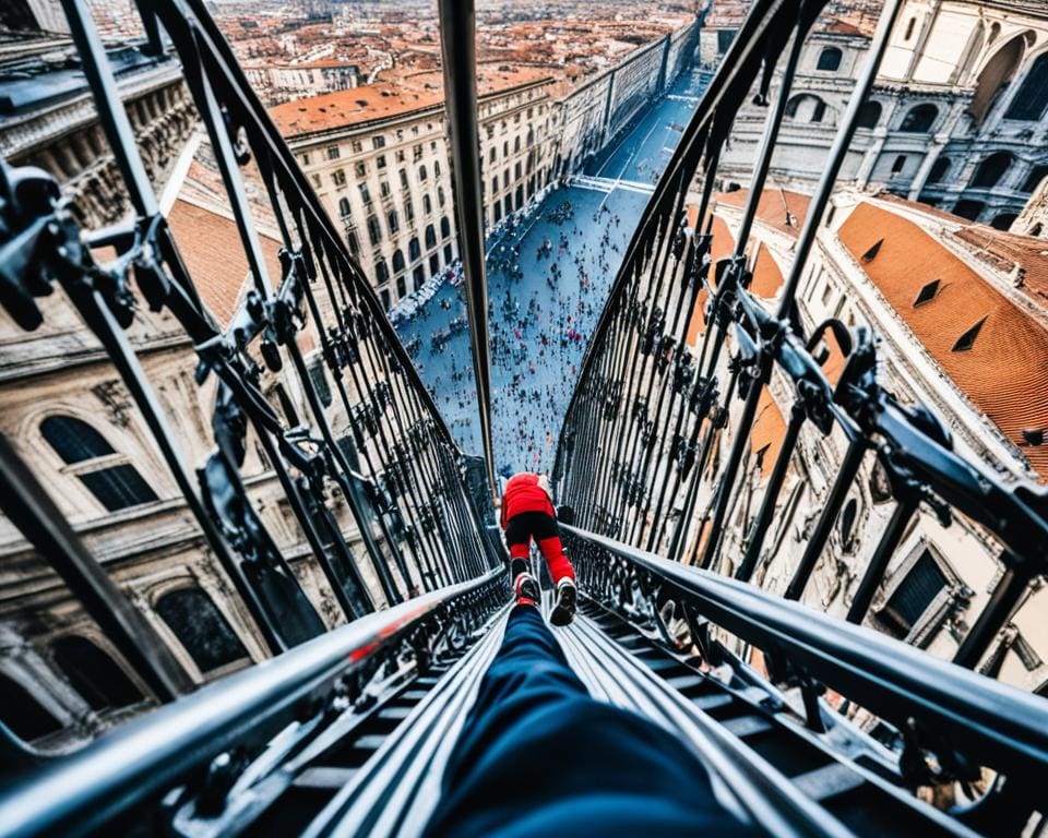 Beklimming van de trappen van de Duomo in Milaan