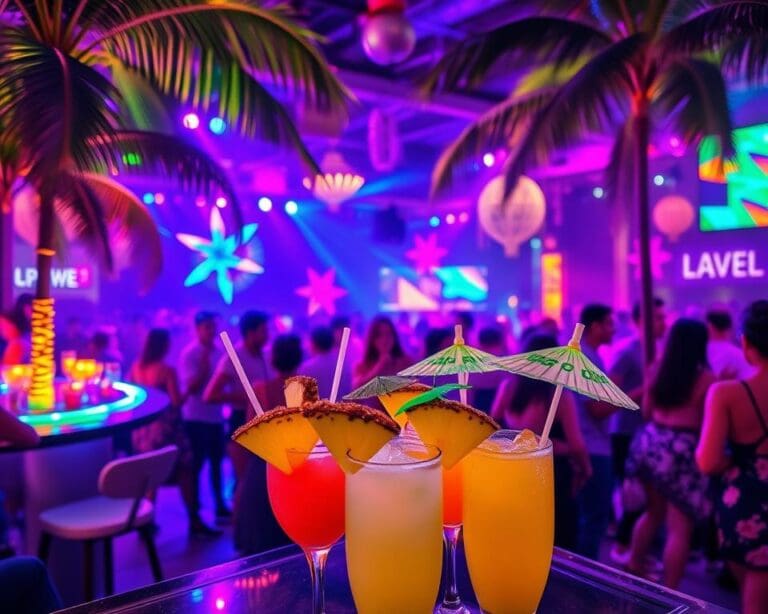 Discotheekfeest met tropische vibes en zomerse cocktails