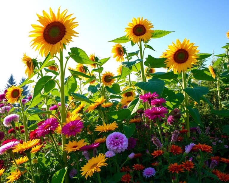 Hoe combineer je zonnebloemen met vaste planten?